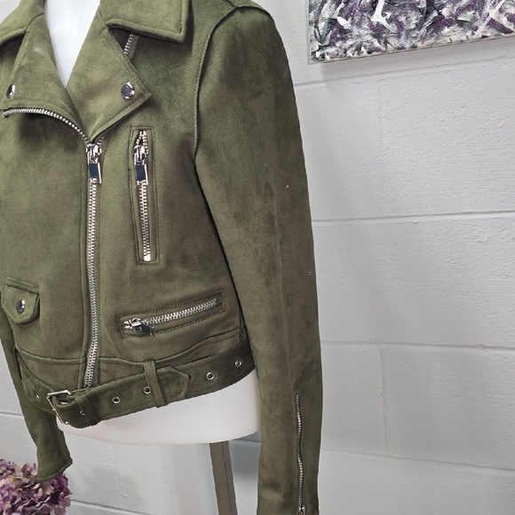 Zara Olive Green Suede Leather Jacket - Picture 6 of 12